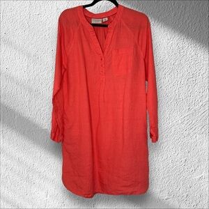 Martha Stewart Coral women’s Large Linen‎ Tab Sleeve Dress Breathable Beachy